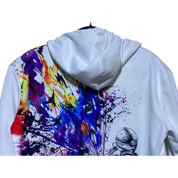 Barbed Rose Spaceman Digital Print Hoodie Sweatshirt Unisex Medium White - Picture 4 of 7